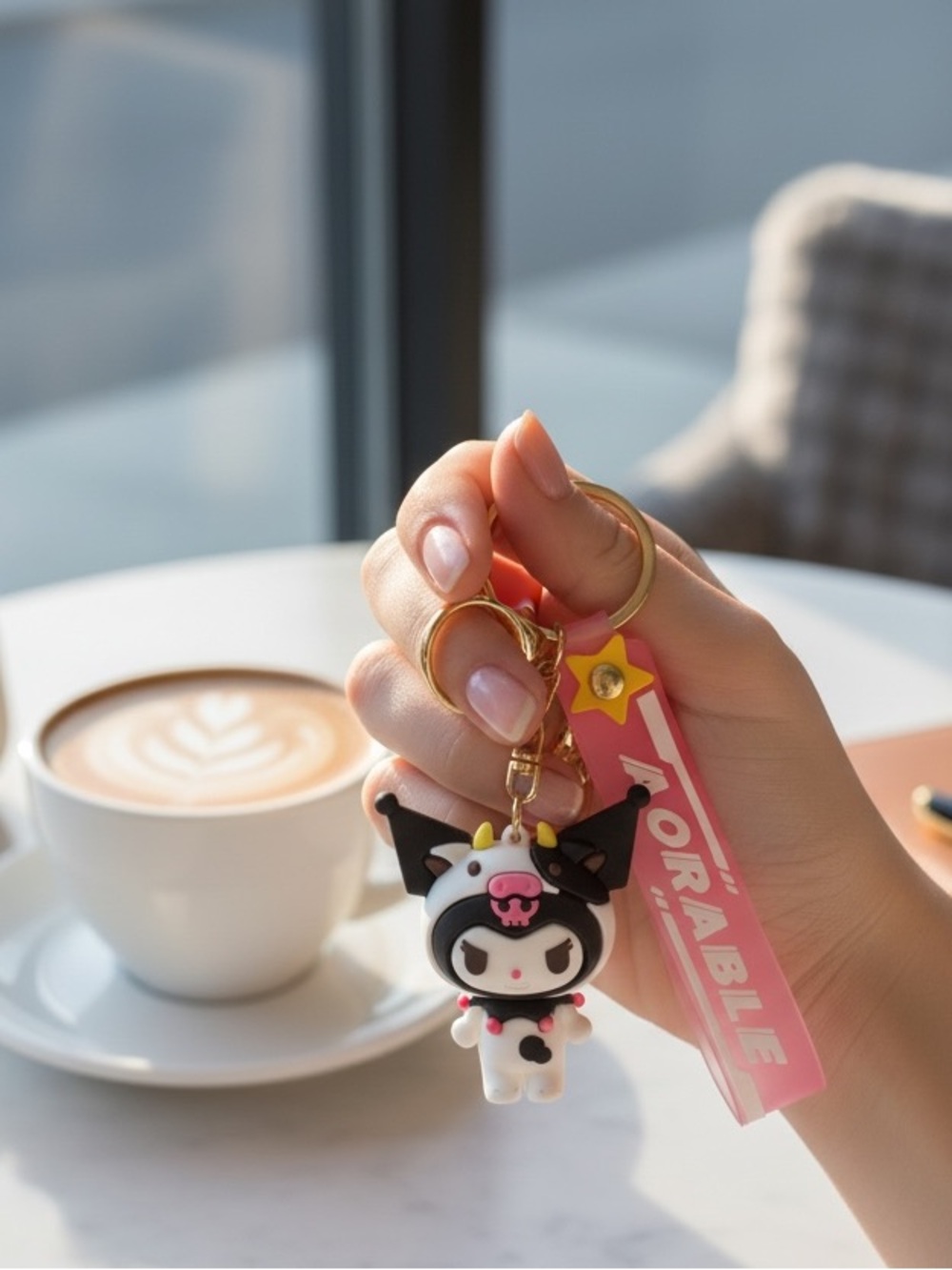 Sanrio Kuromi Cow Costume Keychain Pink Strap, brand new
